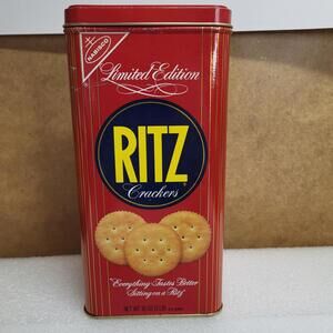 Vintage 1986 RITZ CRACKERS TIN LIMITED EDITION NABISCO 16 OZ EMPTY square 4"x4"